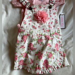 Little girl 2T Pink and White Floral Overall Dress